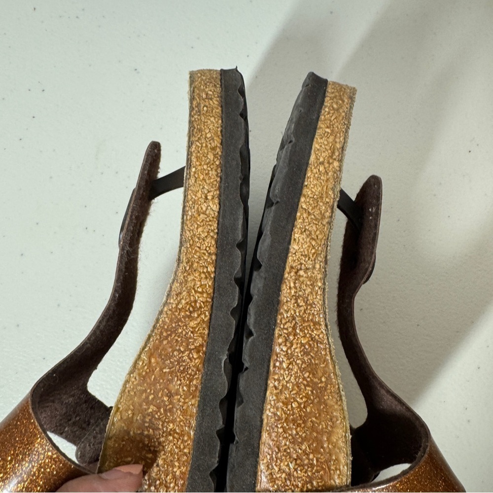 Birkenstock Gizeh Brown Comfort Summer Glitter Leather Sandals  Size 40 - Picture 14 of 15